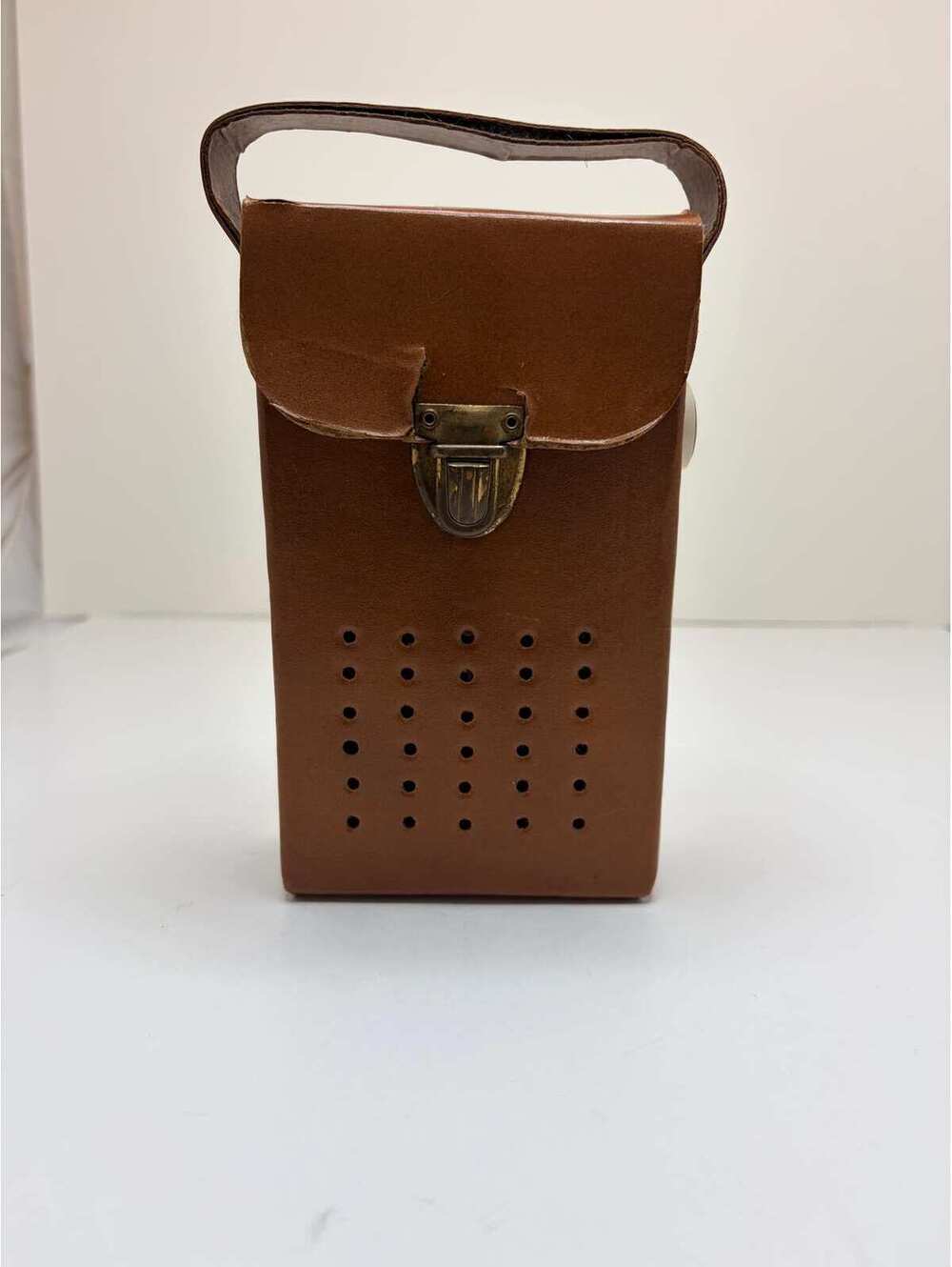 Vintage Faux Transistor Radio Hidden Glass Flask with Brown Carry Case